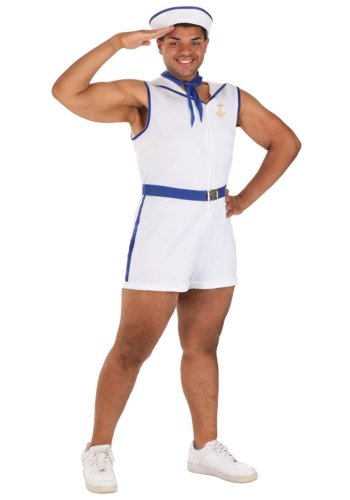 Men's Plus Size Sunbathing Sailor Costume white sexy sailor plus size costume for men