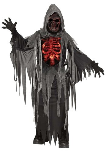 boys light up grim reaper deluxe costume premium boys grim reaper costume with light up front skeleton panel