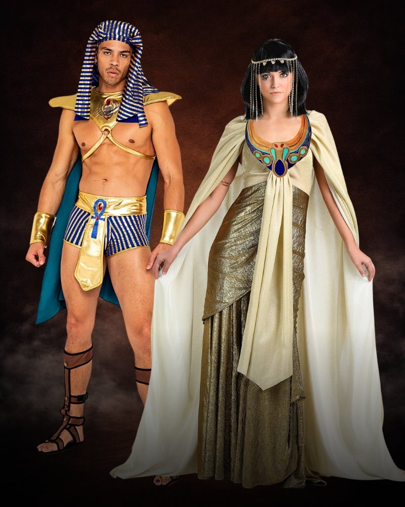 cleopatra and pharaoh couples costume luxury egyptian halloween outfits gold detai