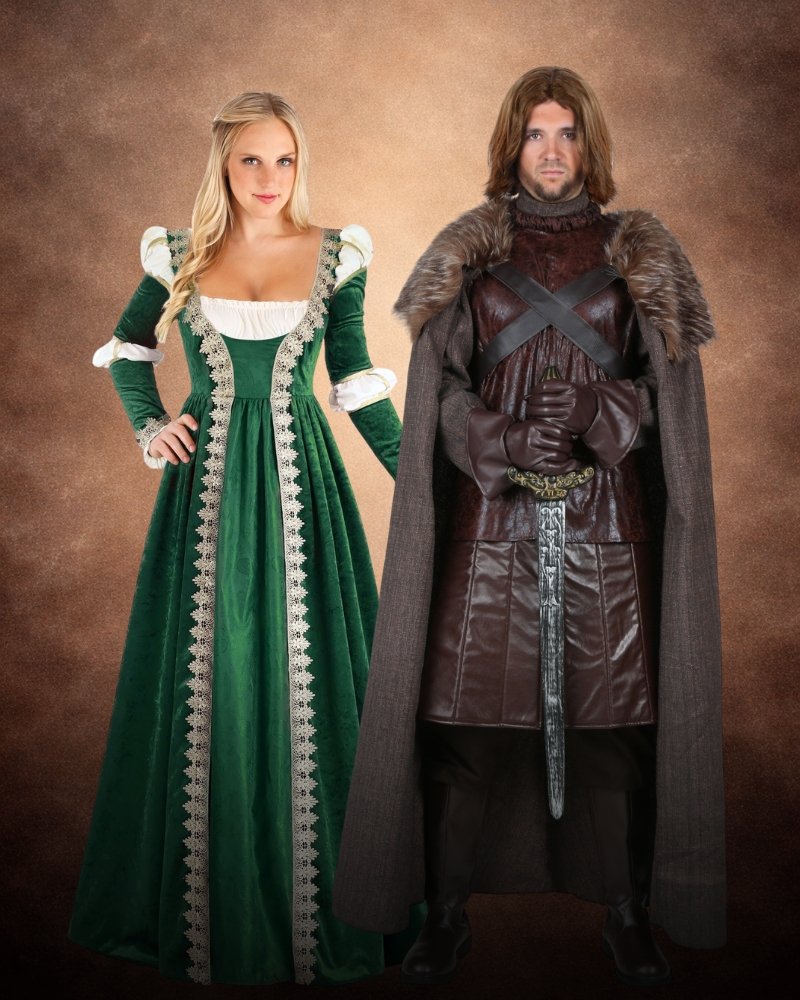 medieval king and maiden couples costume fantasy halloween outfits detailed robes
