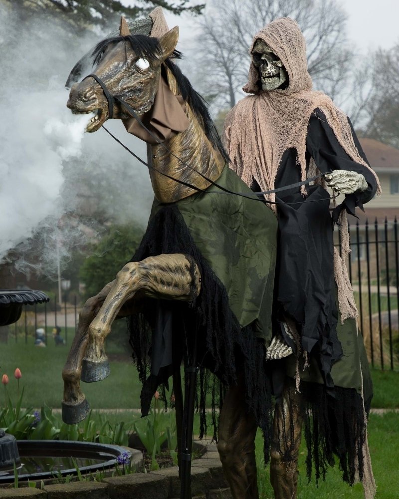 Reaper riding undead horse animatronic Halloween yard decoration