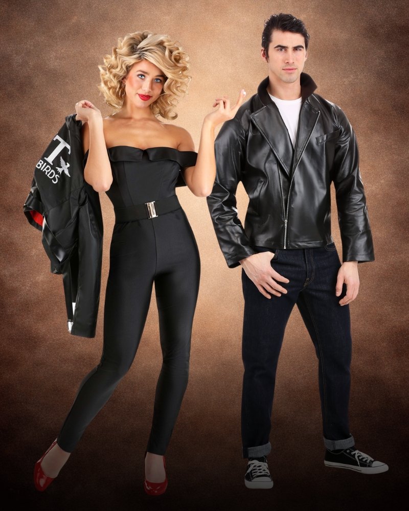 grease sandy and danny couples costume retro black outfit leather jacket look