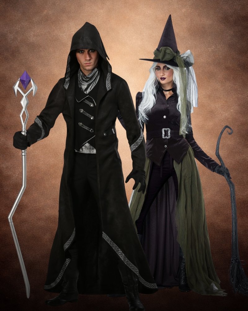 dark witch and warlock couples costume gothic halloween outfits high detail