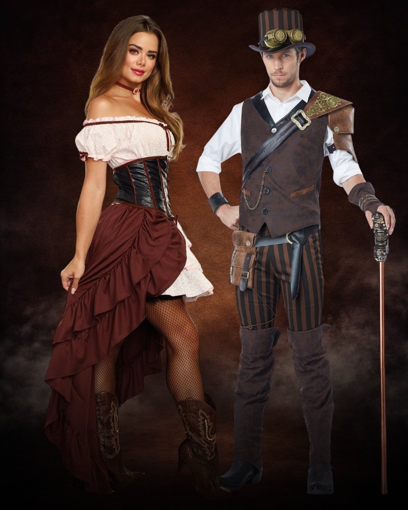 steampunk couples costume victorian industrial halloween outfits corset and coat