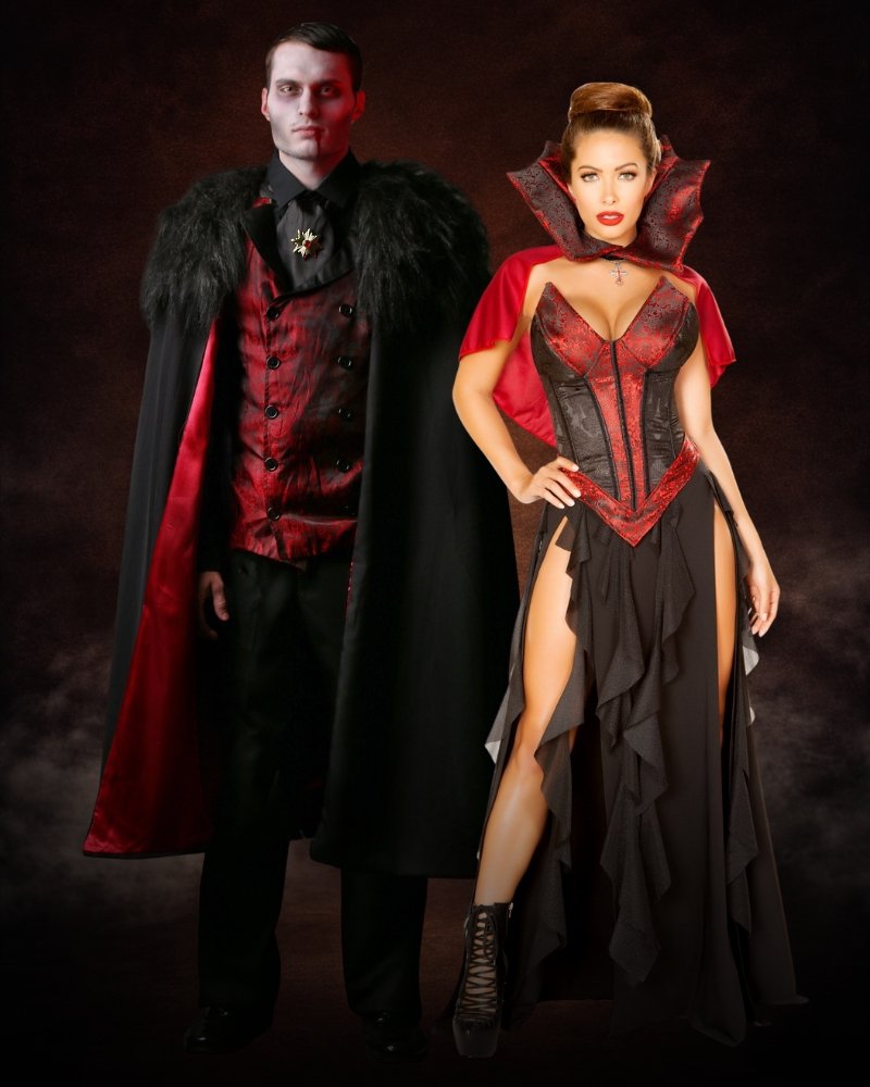 luxury vampire couples costume gothic halloween outfits red black elegant style