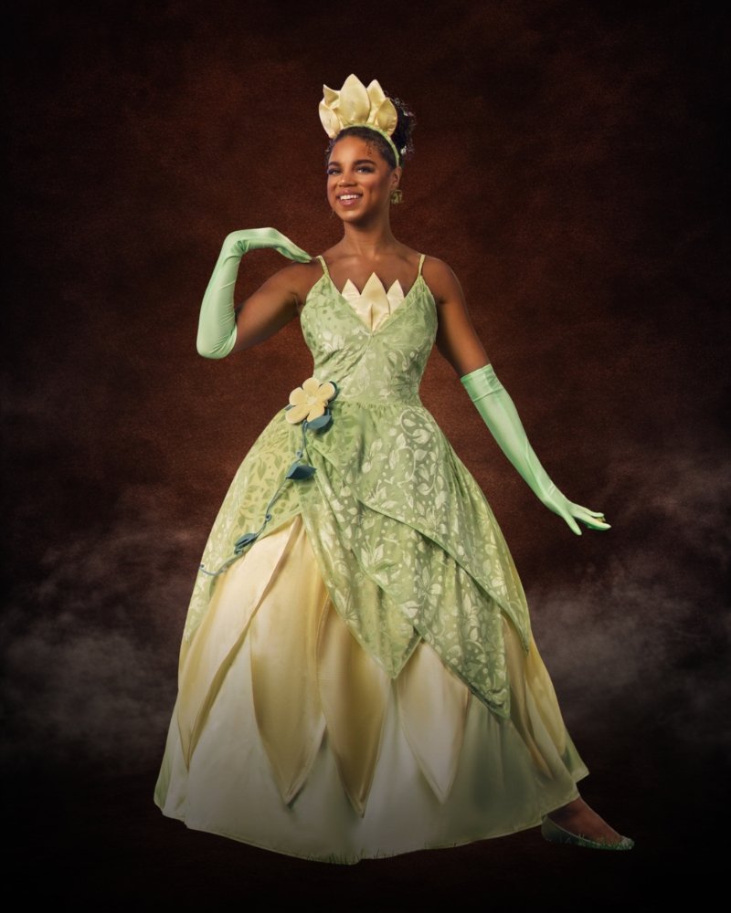 Disney Princess and the Frog Deluxe Tiana Costume for Women, velvet petal dress with satin layers, floral waist detail, gloves and matching headband
